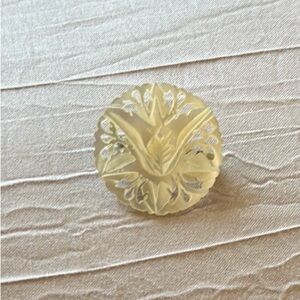 Vintage Intricate Hand Carved Round Mother of Pearl Pin  - 1950's?
